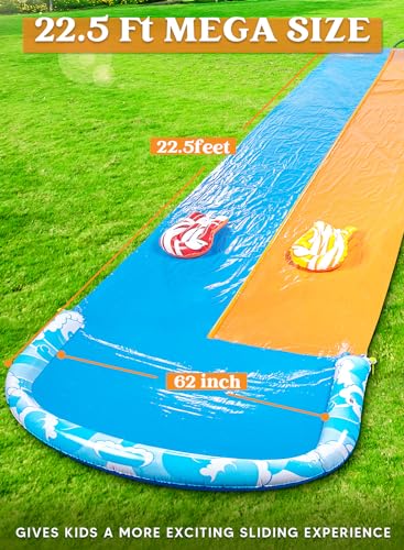 JOYIN 685cm Slip Slide and 2 Bodyboards, Lawn Water Slides Slip N Waterslides Summer Water Toy with Build in Sprinkler for Backyard Outdoor Water Fun for Kids Adults