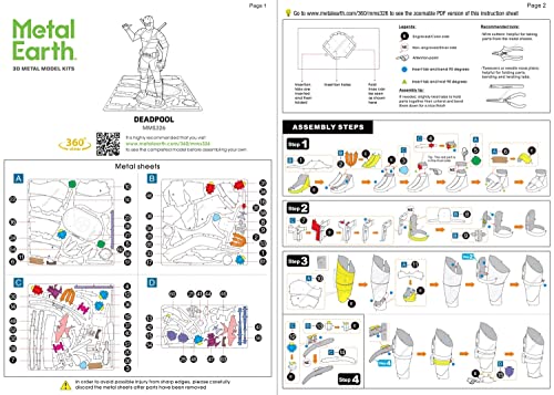 Metal Earth Fascinations Marvel Deadpool 3D Metal Model Kit Bundle with Tweezers
