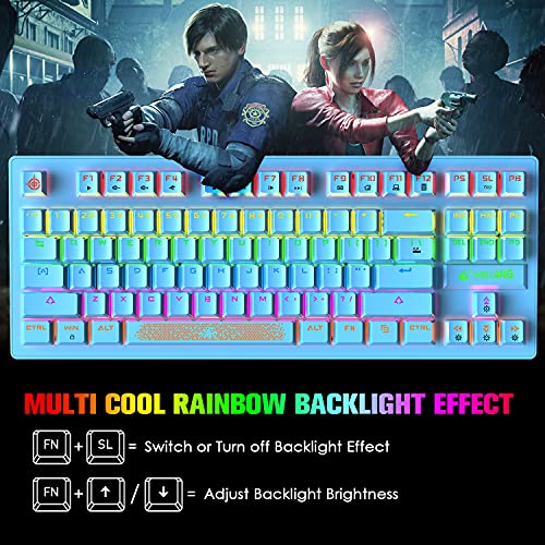 Mechanical Gaming Keyboard, RGB Backlit Keys, Spill-Resistant, Dedicated Multi-Media Keys, 87 Keys Full Anti-ghosting Essential Gaming Keyboard, QWERTY Layout, for PC PS4 PS5 Xbox one -Blue