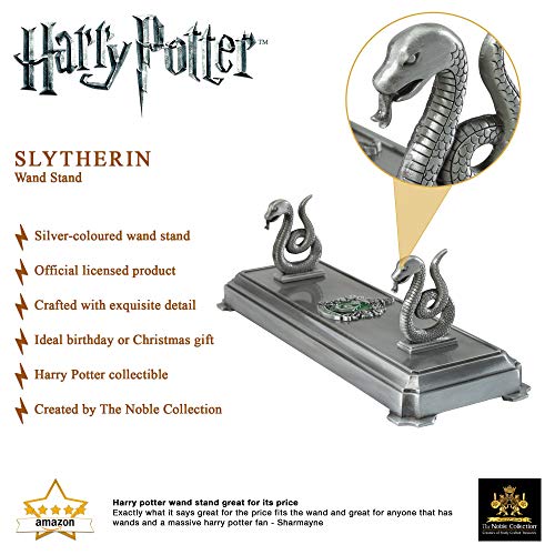 The Noble Collection Harry Potter Slytherin Wand Stand - 8in (20cm) Silver-Coloured Individual Wand Stand - Harry Potter Film Set Movie Props Wands  - Gifts for Family, Friends & Harry Potter Fans