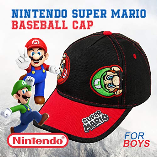 Nintendo Super Mario and Luigi Black Cotton Baseball Cap – Size Boys’ 4-14 [6014]