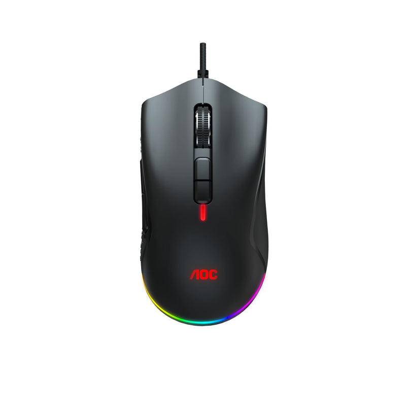 AOC GM530 Gaming Mouse with Optical Sensor, Ergonomic Shape, 16,000 Real DPI, 7 Light FX Button-Sync and Customizable G-Menu, Black, 16000 DPI, GM530B