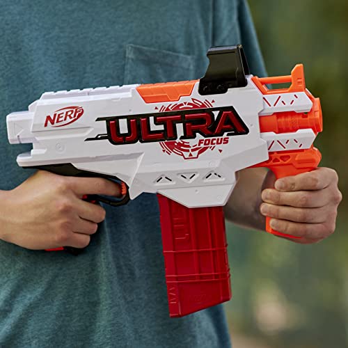 Nerf Ultra Focus Motorized Blaster, 10 AccuStrike Ultra Darts, Clip, Stock, Compatible Only with Nerf Ultra Darts