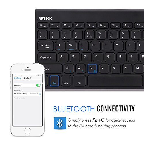 Arteck Bluetooth Keyboard, Stainless Steel Universal Portable Wireless Bluetooth Keyboard for iOS, Android, Windows Tablet PC Smartphone Built in Rechargeable 6 Month Battery