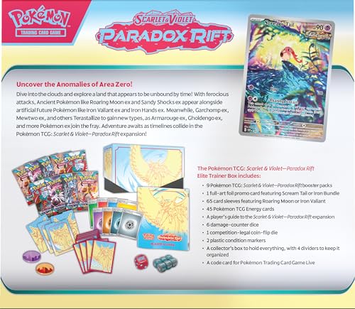 Pokémon TCG: Scarlet & Violet—Paradox Rift Elite Trainer Box - Roaring Moon (9 Booster Packs, 1 Full-Art Foil Card & Premium Accessories)