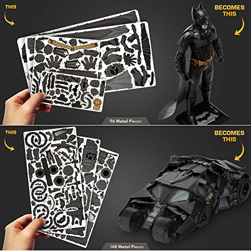 Metal Earth Premium Series 3D Metal Model Kits Batman Set of 2 - Dark Knight and Tumbler Bundle with Tweezers