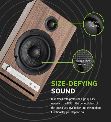 Audioengine HD3 Wireless Speakers with Bluetooth - 60W Powered Computer Speakers for Desktop Monitor and Home Music System with aptX HD Bluetooth, AUX, USB, RCA, 24-bit DAC (Walnut, Pair)