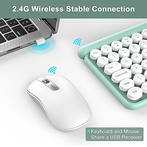 Wireless Keyboard and Mouse,RaceGT Typewriter Keyboard 2.4 GHz Silent Mouse Green Keyboard USB Computer Keyboard & Mouse Combos Splash-Proof Cute Retro Keyboard for PC Laptop Desktop UK Layout