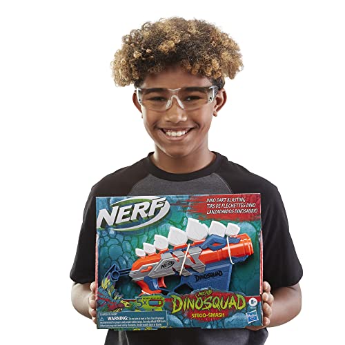 NERF DinoSquad Stegosmash Dart Blaster, 4-Dart Storage, Pull-Back Priming Handle, 5 Official Darts, Dinosaur Design, Stegosaurus Spikes