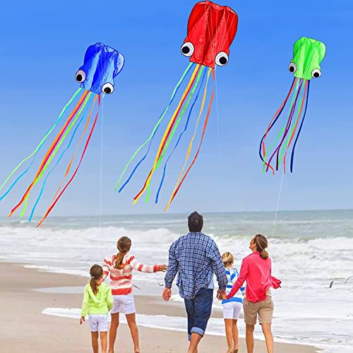 Large Octopus Kites-1 Pcs Rainbow Mollusc Flying Octopus Kite for Kids and Adults,kites for adults Beach and Summer Outdoor Toy with 100 meters Flying Line and Spool, Nylon Kite for Beginners(Blue)