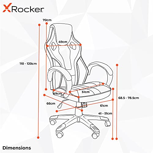 X-Rocker Maverick Gaming Racing Desk Chair, Adjustable Computer Office Chair with Mid-Back Support, PU Leather Height Adjustable Swivel Base Chair with Natural Lumbar Support Curve - White & Grey