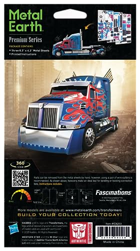 Metal Earth Fascinations Premium Series Transformers Optimus Prime Western Star 5700 Truck 3D Metal Model Kit Bundle with Tweezers