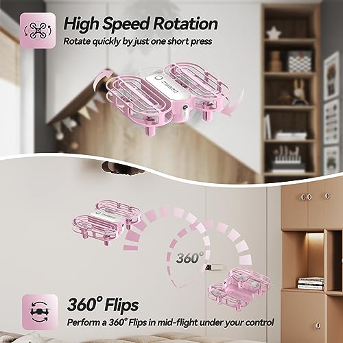 DEERC D11 Mini Drone for Kids, LED RC Quadcopter for Beginners, Throw to Go, Circle Fly, 3D Flip, 3 Speeds, One Key Takeoff, Gifts Toys Boys Girls-3 Batteries, Pink