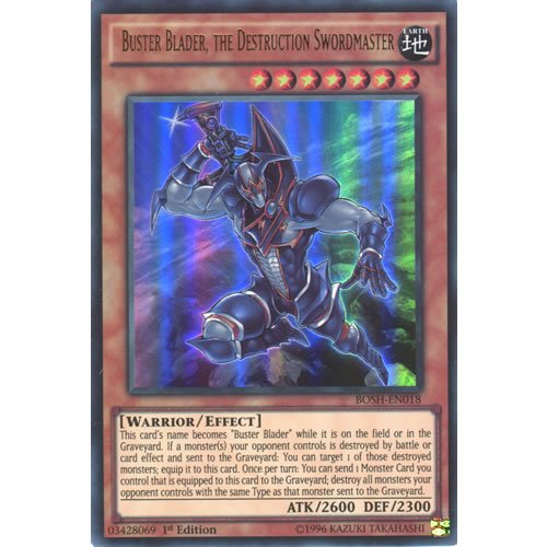 YuGiOh : BOSH-EN018 1st Ed Buster Blader, the Destruction Swordmaster Ultra Rare Card - ( Breakers of Shadow )