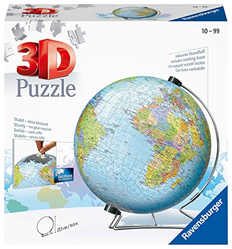 Ravensburger World Globe on a V-Stand 3D Jigsaw Puzzle for Adults and Kids Age 10 Years Up - 550 Pieces - No Glue Required