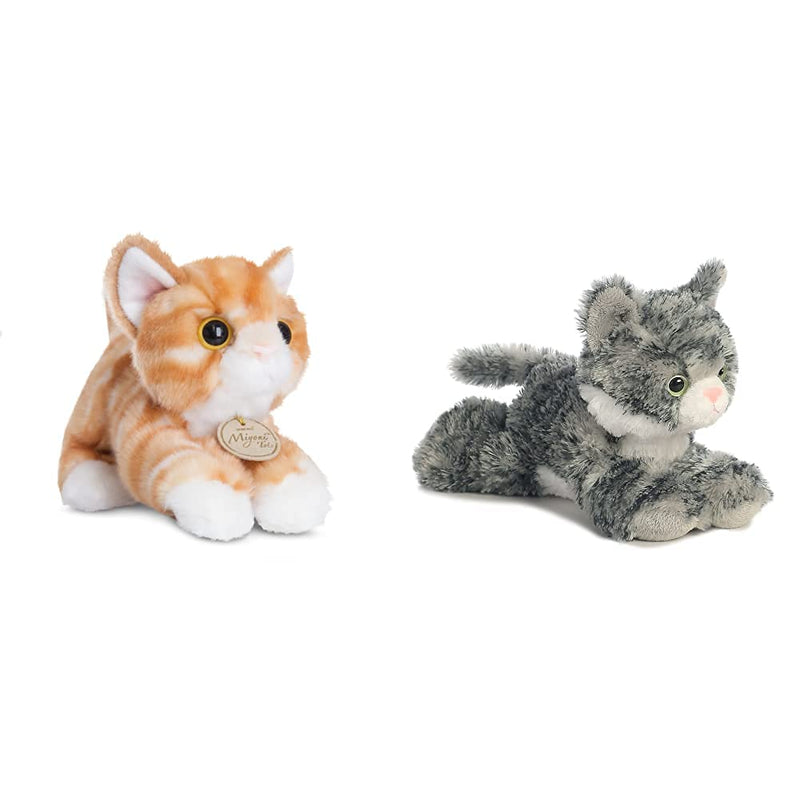 Aurora World 60467 MiYoni Tots Tabby Cat Plush Toy (Orange) & 31713, Mini Flopsies Lily The Grey Tabby, 8In, Soft Toy