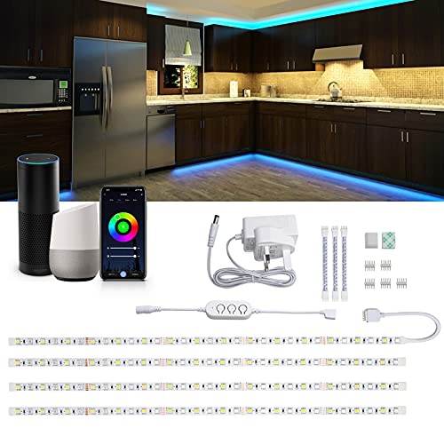 JIAWEN Under Cabinet Lighting, Warm White Light & Colour Changing RGB Kitchen Under Cupboard Lights, 2m LED Lighting Strips with App Control, Compatible with Alexa for Kitchen Cabinet, Shelf, Counter