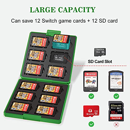 Game Card Case for Nintendo Switch,Portable & Thin Hard Shell Box, Protective Shockproof Cartridge Holder Carrying Storage Cases Box with 12 Card Slots for Switch Lite NS NX (Green Mini World)