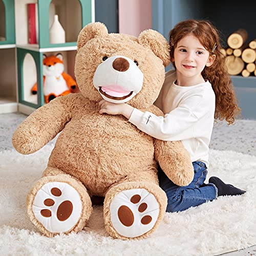 EARTHSOUND Giant Teddy Bear Stuffed Animal,Large Plush Toy Big Soft Toys,Huge Life Size Jumbo Cute Fat Bears Animals,Gifts for Kids (Brown, 100cm)