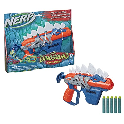 NERF DinoSquad Stegosmash Dart Blaster, 4-Dart Storage, Pull-Back Priming Handle, 5 Official Darts, Dinosaur Design, Stegosaurus Spikes