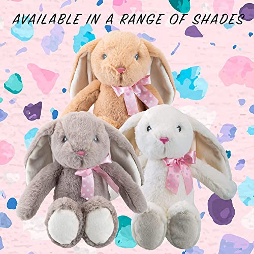 VFM - Cream Rabbit 23cm Plush With Pink Spotty Ribbon Bow - Super Soft Sitting Floppy Ears Embroidered Details Pippin Bunny Cuddly Toy