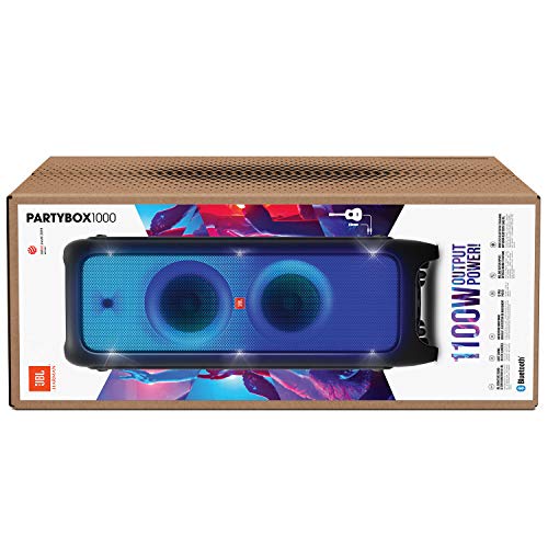 JBL PartyBox 1000 - High power bluetooth speaker with light effects, USB playback and mic/guitar inputs, in black with a full multicolour panel