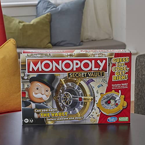 MONOPOLY Secret Vault Board Game for Kids Ages 8 and Up, Family Board Game for 2-6 Players, Includes Vault