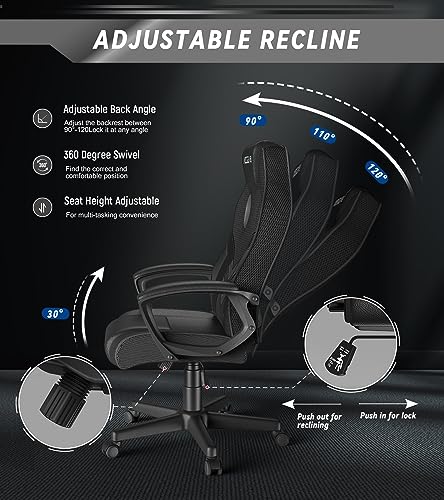 bigzzia Gaming Chair Ergonomic Office Chair - PU Leather Computer Chair With Headrest, Adjustable Height Office Armchair 360°Swivel For PC Office Gamer (Black)