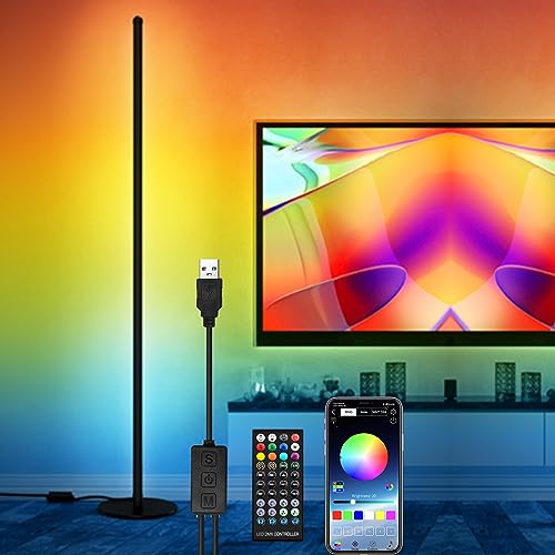 GLORYLIGHT LED Floor Lamp RGB Corner Floor Lamp Modern Standing Lamp 61.5'' with APP/Remote/Music Sync/16 Million DIY Colours/Dimmable Colour Changing Smart Mood Lighting for Bedroom Living Room