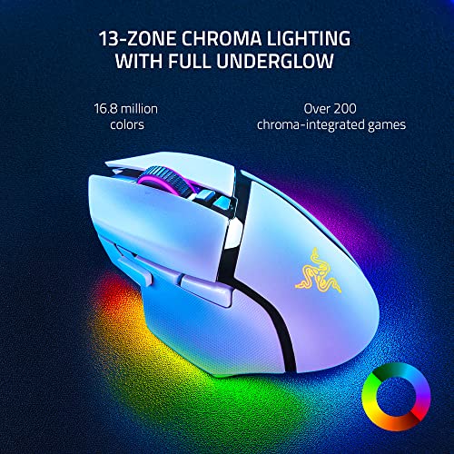 Razer Basilisk V3 Pro - Customizable Wireless Gaming Mouse with Razer HyperScroll Tilt Wheel (Focus Pro 30K Optical Sensor, 13-Zone Chroma Lighting, 10+1 Programmable Buttons) White