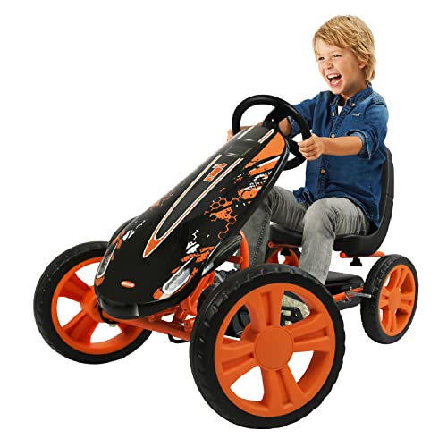 Hauck Speedster Pedal Go Kart, Orange - for Children 4-8 Years, Up to 50 kg, Handbrake, 3 Seat Adjustments