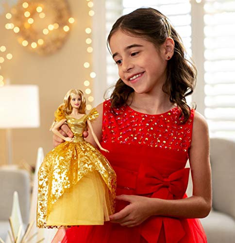 Barbie Signature 2020 Holiday Doll (12-inch Blonde Long Hair) in Golden Gown, with Doll Stand and Certificate of Authenticity, Gift for 6 Year Olds and Up