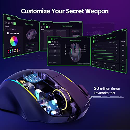 Wireless Gaming Mouse, Tripe-Mode 2.4G/USB-C/Bluetooth Mouse Up to 10,000DPI, RGB Backlit, Ergonomic Mouse with 8 Programmable Buttons, Rechargeable Wireless Mouse for Laptop, PC, Mac Gamer-Black