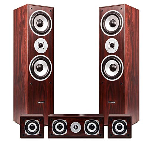 Fenton 5.1 Surround Sound Speaker System with Subwoofer and Home Cinema Theatre FM Radio Bluetooth Amplifier, Walnut Wood