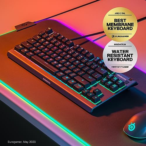 SteelSeries Apex 3 TKL - RGB Gaming Keyboard - Tenkeyless Compact Esports Form Factor - 8-Zone RGB Illumination - IP32 Water & Dust Resistant - English QWERTY Layout