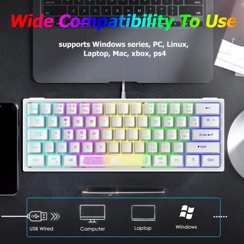 LexonElec K61 60% Percent Compact Gaming Keyboard white keycaps UK Layout, RGB Illuminated LED Backlit Light up Wired Keyboard Mechanical Feel Ergonomic Shortcut for PC Laptop MAC ps4 Gamer Travel