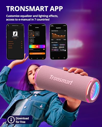 Tronsmart T7 Lite Bluetooth Speaker - Wireless Portable Speaker with Powerful 24W Bass, IPX7 Waterproof, 24H Playtime, LED Lights, App Control, True Wireless Stereo for Party, Outdoors, Travel, Sport