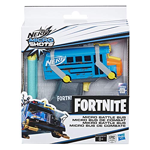 Fortnite Micro Battle Bus Nerf MicroShots Dart-Firing Toy Blaster and 2 Official Nerf Elite Darts For Kids, Teens, Adults