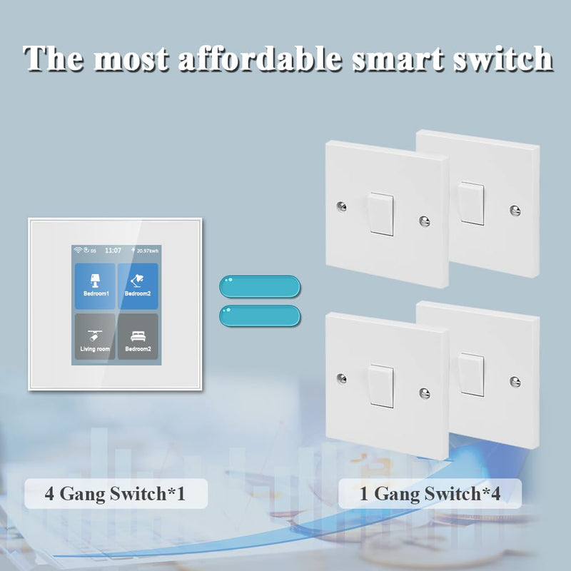 LANBON LCD 4 Gang Smart Light Switch,by Mesh WiFi No Lag & Drop, Neutral Wire Required Working with Smart Living APP Supports Alexa&Google Home,Home Assistant (L8-HS4-Sl-White)