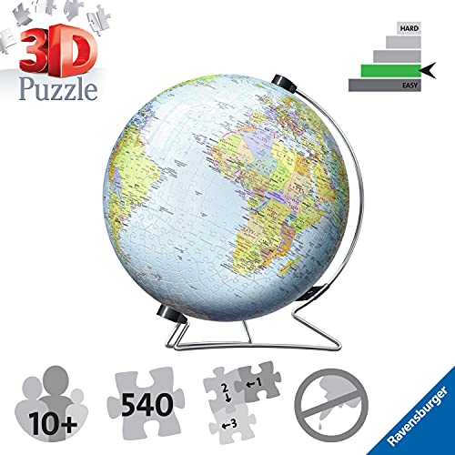 Ravensburger World Globe on a V-Stand 3D Jigsaw Puzzle for Adults and Kids Age 10 Years Up - 550 Pieces - No Glue Required
