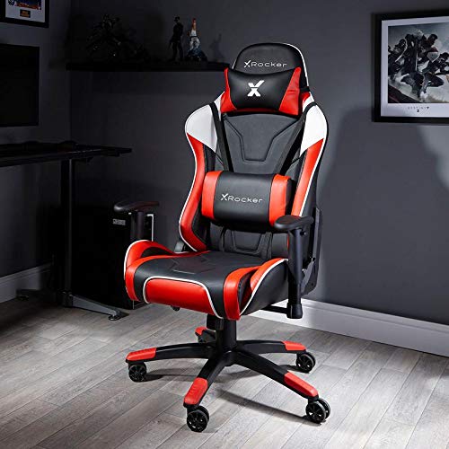 X-Rocker Agility Sport eSport Gaming Racing Desk Chair, Ergonomic Adjustable Computer Office Chair with Adjustable Lumbar Support and Headrest Pillow, Adjustable Swivel, 3D Armrests - Red