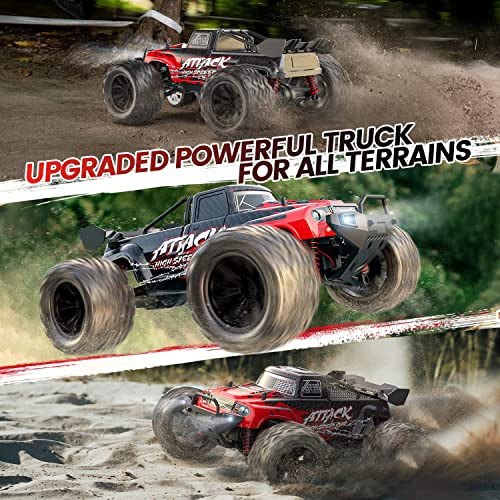 DEERC High Speed Remote Control Cars 25 MPH, 1:16 Scale RC Monster Truck, 4WD All Terrain Off-Road Racing Hobby Car with Lights, 2 Battery for 40 Mins Running, Toy Gift for Adults, Kids