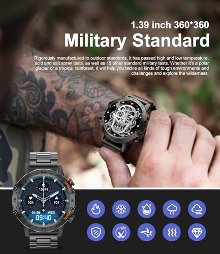 SIEMORL Smart Watches for Men,Answer/Calls Fitness Tracker with Sleep & Heart Rate Monitor,Rugged Military Large 400mAh Battery,IP68 Waterproof 1.43" HD AMOLED Mens Smart Watches for Android iOS