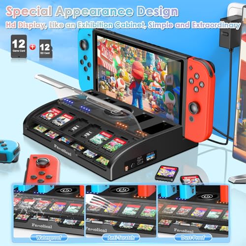 Fenolical Switch Dock Station Compatible with Nintendo Switch/OLED for Joycon Controller Charger, Support 4K/1080P HDMI Switch TV Adapter, Nintendo Switch TV Docking Station with 12 Game Slots