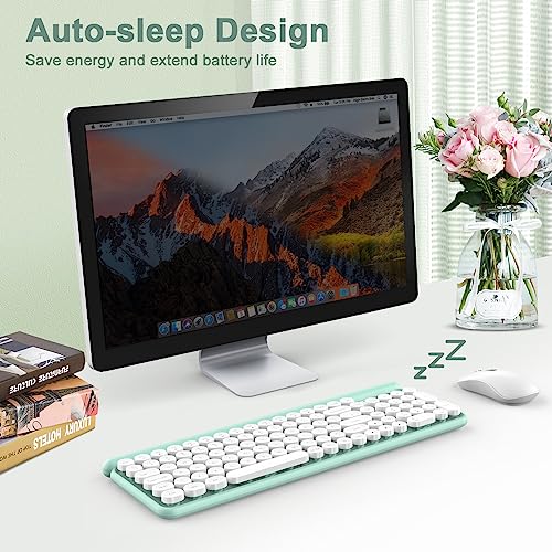 Wireless Keyboard and Mouse,RaceGT Typewriter Keyboard 2.4 GHz Silent Mouse Green Keyboard USB Computer Keyboard & Mouse Combos Splash-Proof Cute Retro Keyboard for PC Laptop Desktop UK Layout