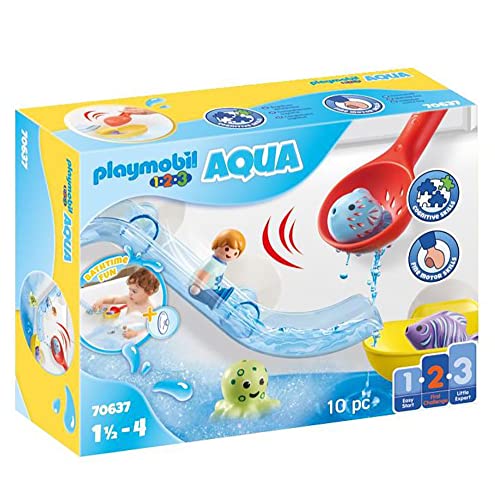 PLAYMOBIL 70637 1.2.3 AQUA Water Slide with Sea Animals, educational toy, indoor and outdoor water toy, exciting and fun water play, fun imaginative role play, playset suitable for children ages 1.5+