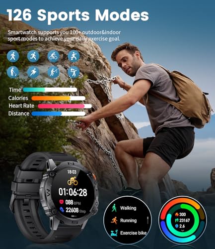 SIEMORL Smart Watch for Men Answer/Make Calls,1.43“ AMOLED Display,Fitness Watch with Heart Rate Sleep Monitor,Message Notifications,Personalised Dials,Step Counte IP68 Waterproof for Android IOS