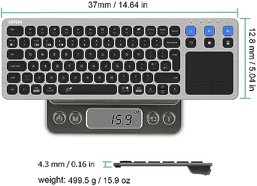 Arteck Universal 2.4G Wireless and Bluetooth Touch TV keyboard Multi-Device with Easy Media Control and Build-in Touchpad Wireless Keyboard for Smart TV, TV Box, TV-Connected Computer, Mac, HTPC