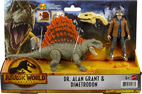 Jurassic World Dominion Dr Alan Grant & Dimetrodon Human and Dino Pack with 2 Action Figures, Toy Gift Set and Collectible