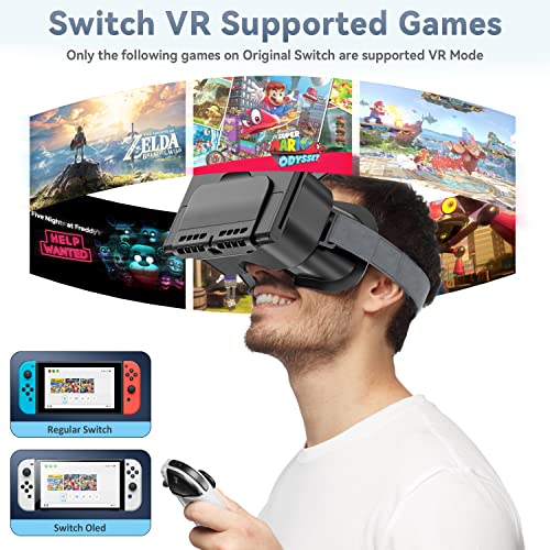 Switch VR Headset Designed for Switch & Switch OLED, Switch Virtual Reality Headset with Adjustable High-Definition Lens, Swith VR Goggles with 3D Glasses, Labo VR Kit for Switch Accessories, Black